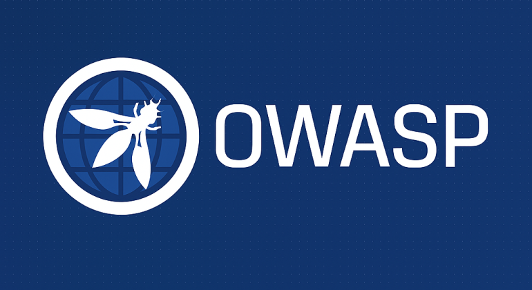 لوگوی OWASP روی پس‌زمینه آبی تیره با نماد زنبور و کرهٔ زمین — تصویر مرتبط با امنیت وب و پروژه OWASP